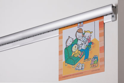 STAS listwa do papieru — 100 cm, biała/srebrna, montaż na ścianie, idealna do obrazów, rysunków, dokumentów.